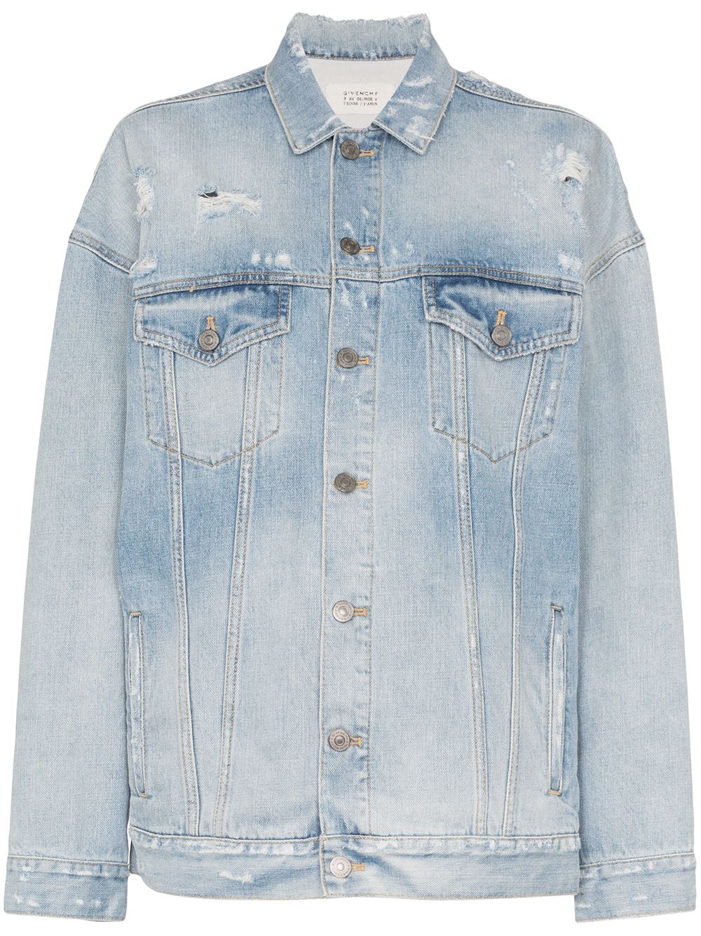 Shop Givenchy Distressed Denim Jacket In Blue