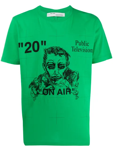 Click to view more detailed imagery on our partner's website Off-white Slim-fit Embroidered Printed Cotton-jersey T-shirt In Green Black