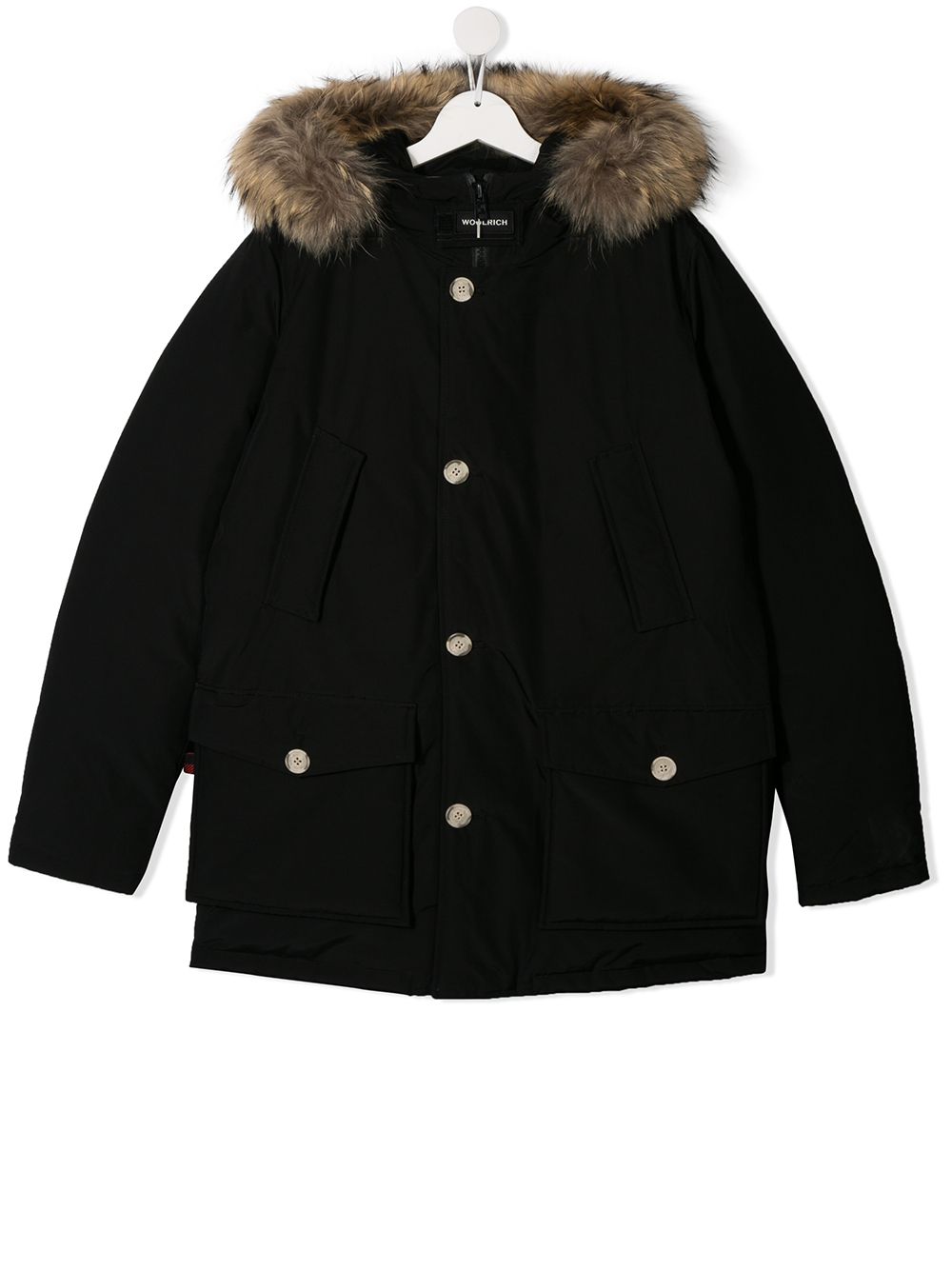 фото Woolrich Kids пальто с меховой отделкой на капюшоне