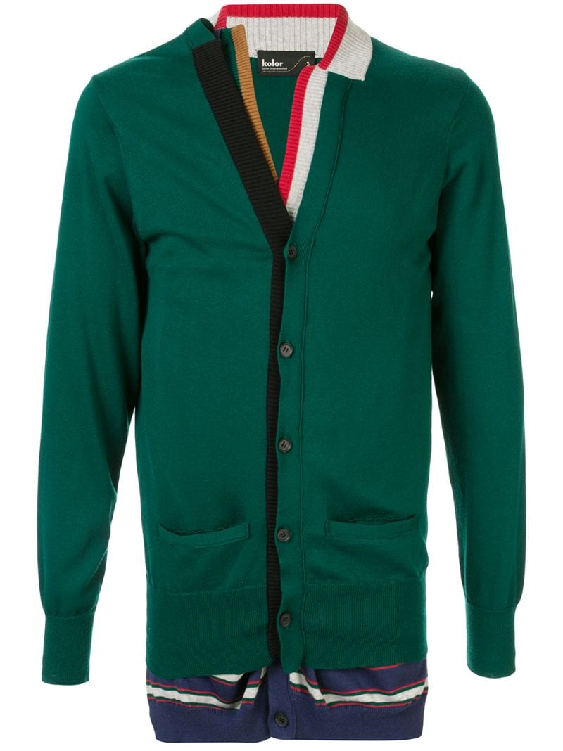 Shop Kolor Button-up Double Cardigan In Green