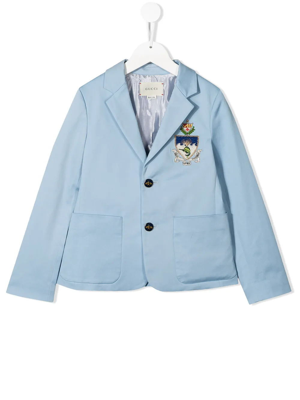 Gucci Kids' Heraldic Motif Single-breasted Blazer In Blue