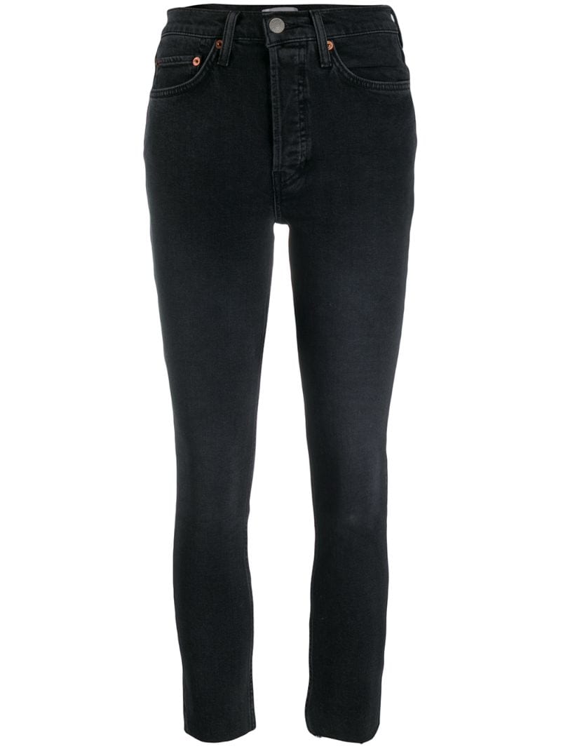 Re/done High Rise Cropped Skinny Jeans In Black