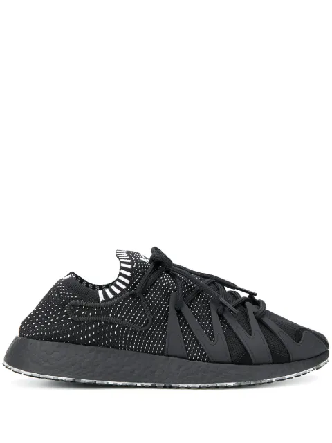 Click to view more detailed imagery on our partner's website Y-3 Raito Racer Rubber And Suede-Trimmed Primeknit Sneakers In Black