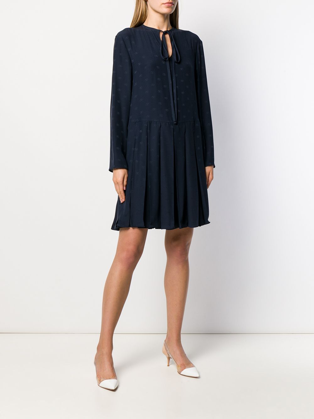 Shop blue Valentino tie-neck shift dress with Express Delivery - Farfetch