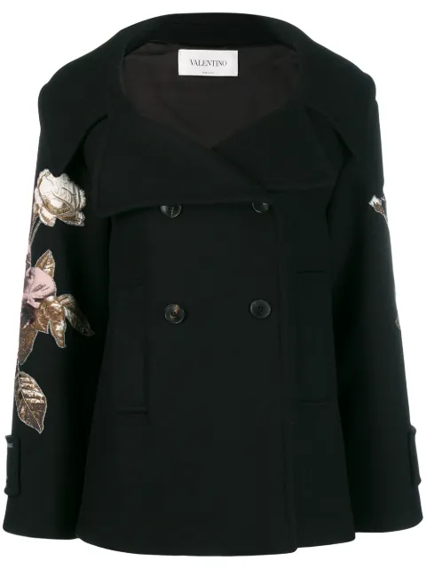 Valentino Garavani floral embroidered patch sleeve coat