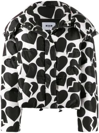 Shop MSGM heart print puffer jacket 