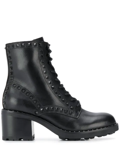 Click to view more detailed imagery on our partner's website Ash Xin Studded Leather Combat Boots In Black