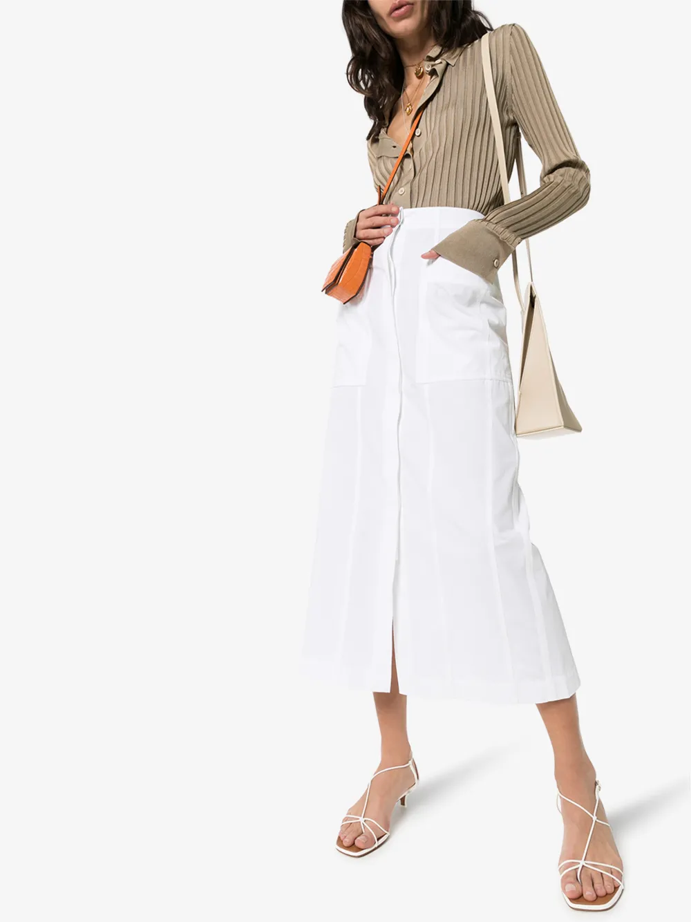 JACQUEMUS BASTIDE COTTON MIDI SKIRT,201SK0820114373874