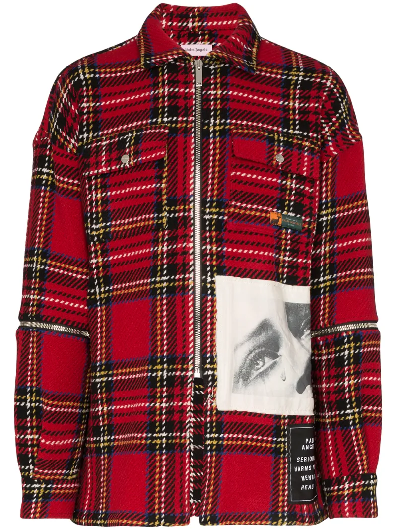 Palm Angels Jackets PALM ANGELS CONTRAST PATCH ZIP-UP SHIRT JACKET - RED