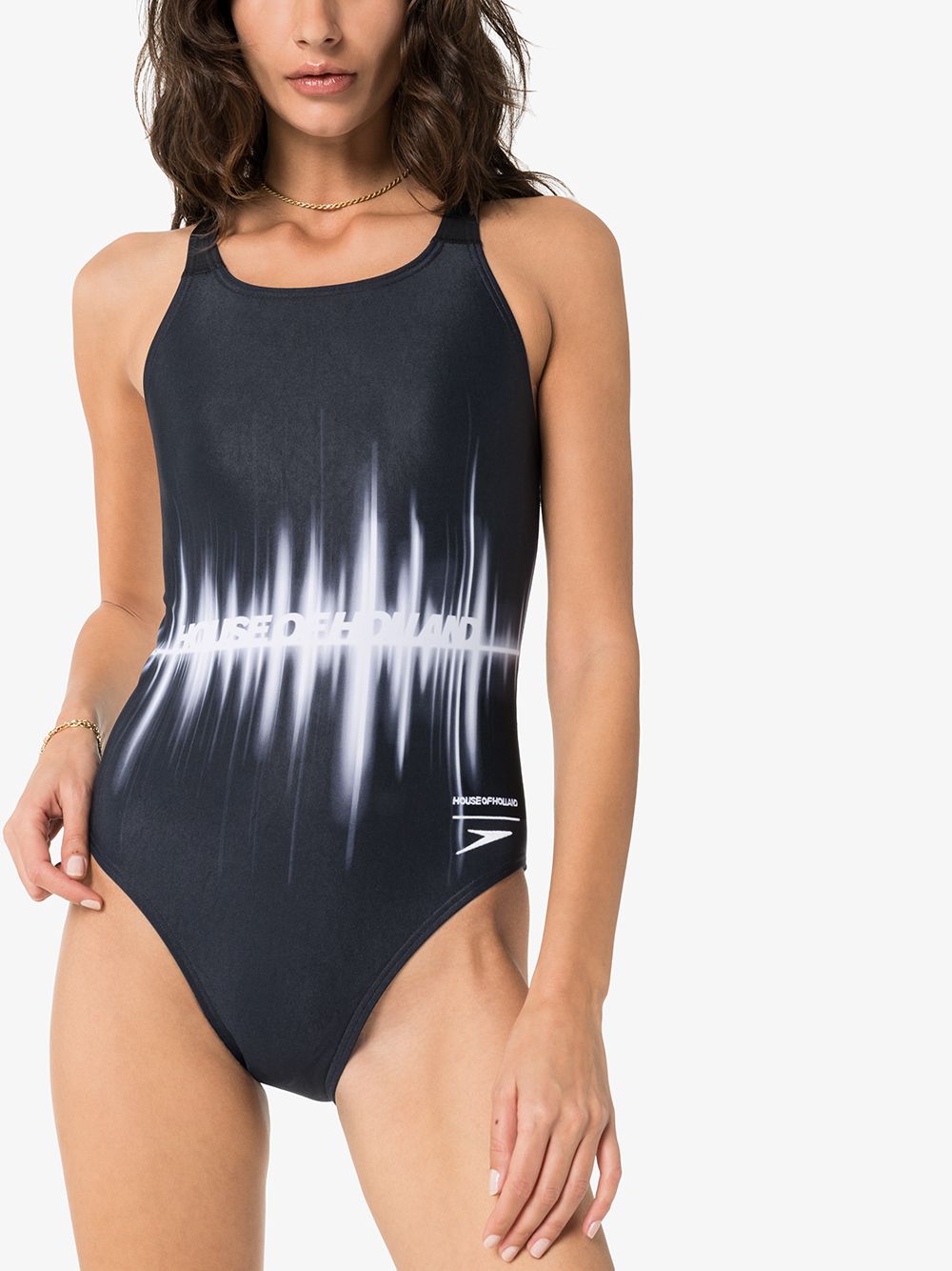 фото House of Holland soundwave logo print swimsuit