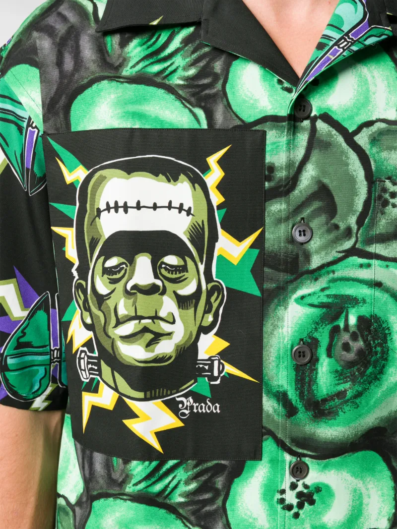 Prada x Frankenstein Universal monster print shirt green | MODES