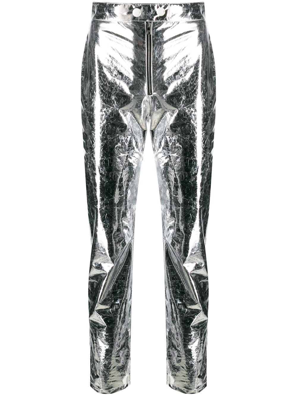фото MSGM укороченные брюки с эффектом металлик