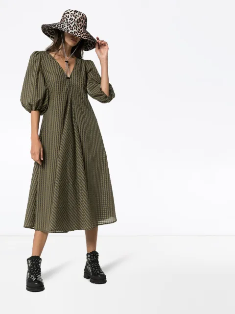 Shop green GANNI checked midi dress 