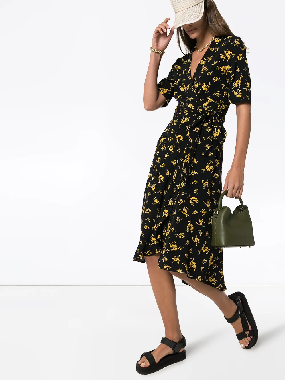 Ganni floral crêpe wrap dress Clearance