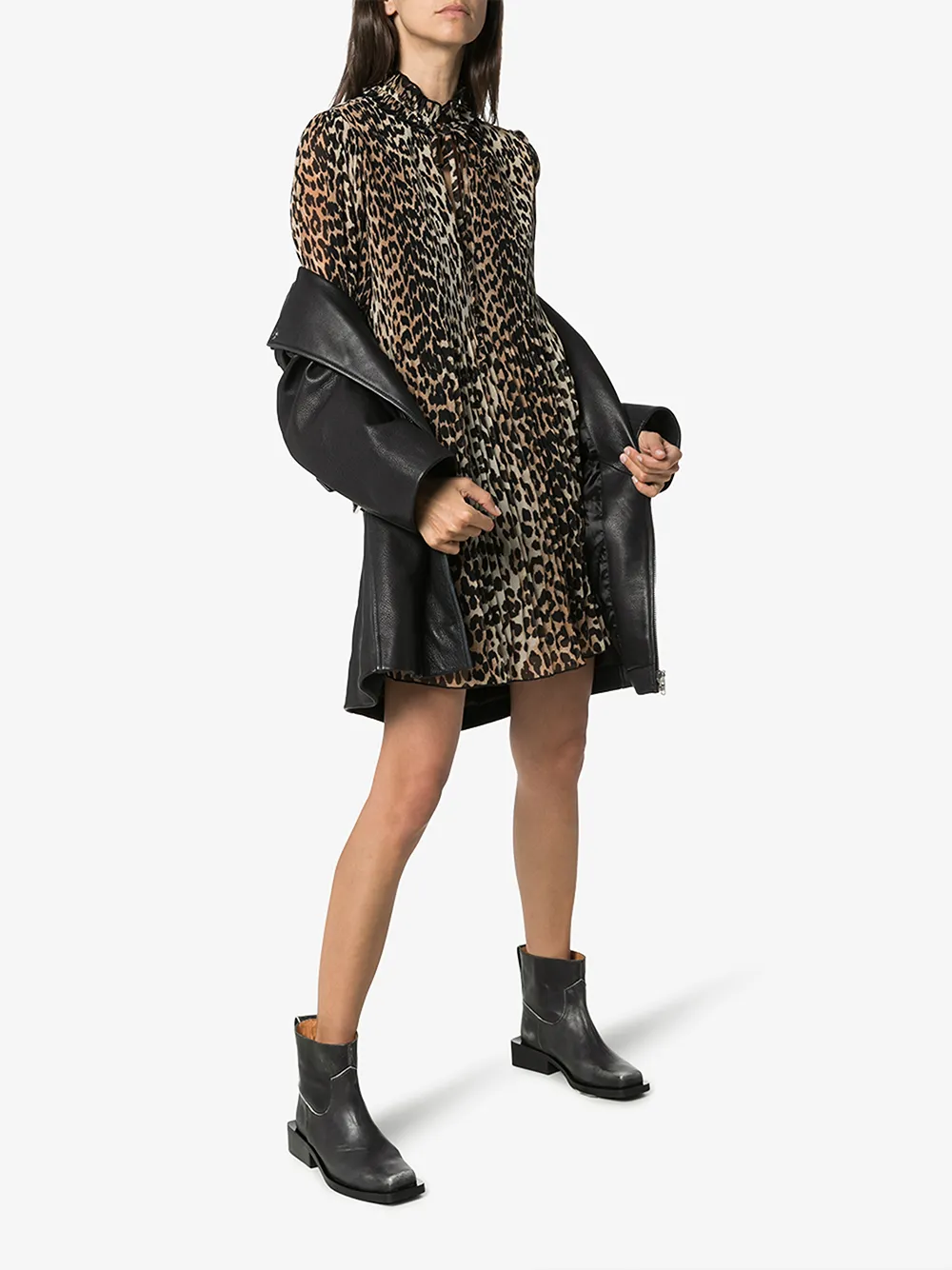 GANNI GANNI LEOPARD PRINT FLOATY MINI DRESS,F439214378893