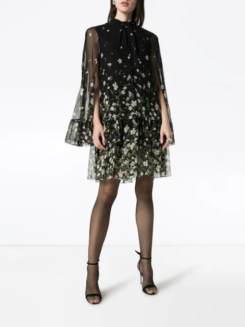 Erdem Concetta Tiered Hem Cape Dress 