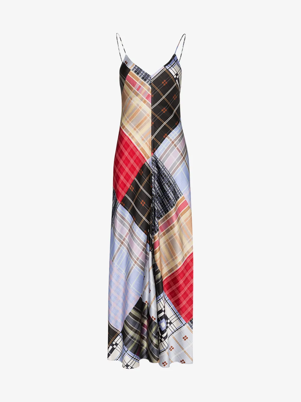 GANNI GANNI MIXED CHECK PRINT SILK MAXI DRESS,F441614378931