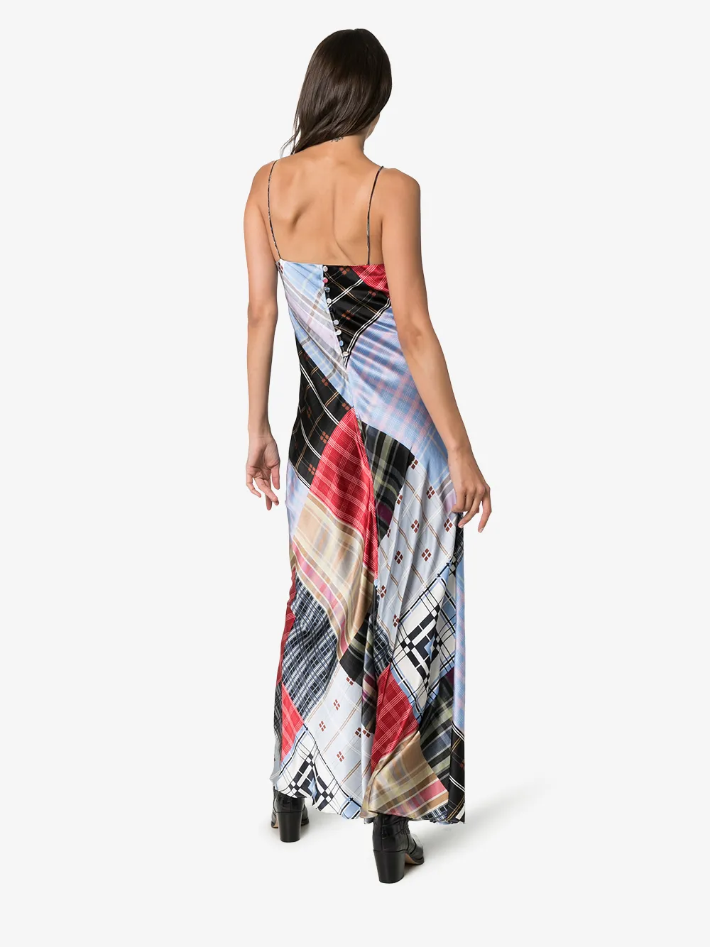 GANNI GANNI MIXED CHECK PRINT SILK MAXI DRESS,F441614378931
