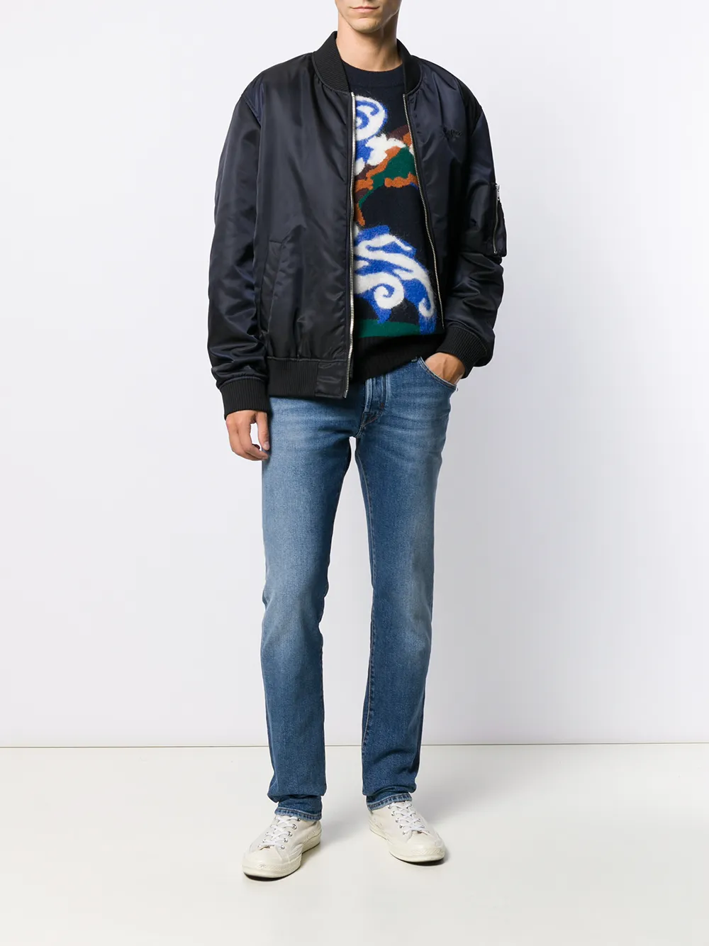  Kenzo Intarsien Pullover Mit Logo   Blau 