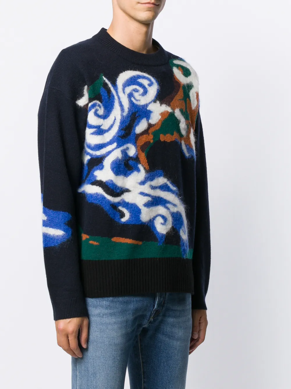  Kenzo Intarsien Pullover Mit Logo   Blau 