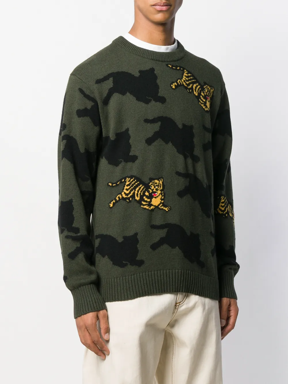  Kenzo Intarsien Pullover Mit Tiger   Grün 