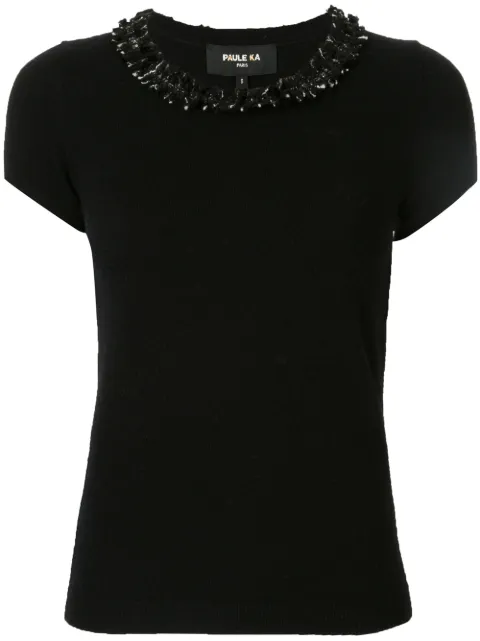Paule Ka fringed neck knitted top 