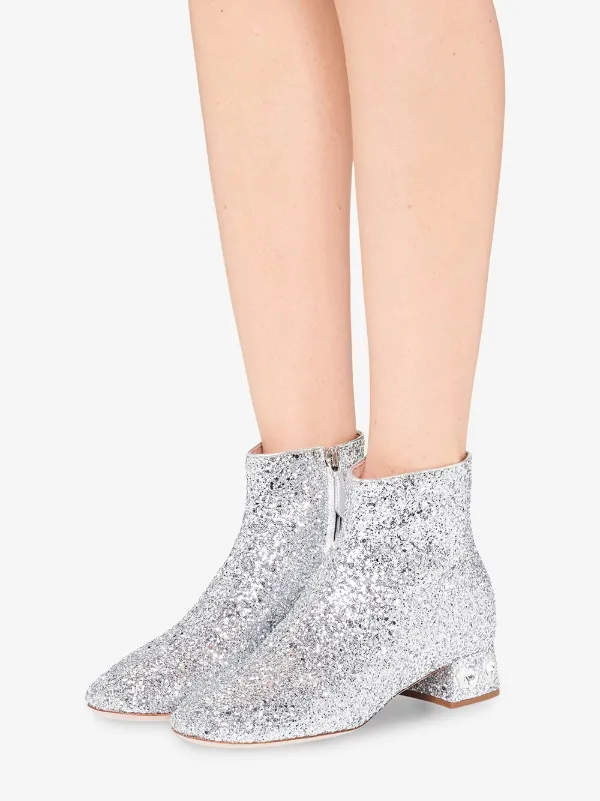 silver glitter ankle booties