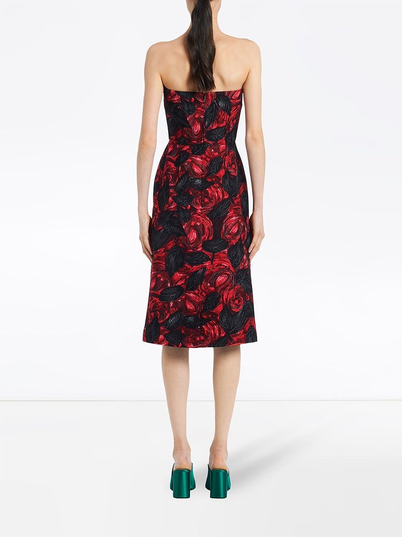 Prada Rose print midi dress red | MODES