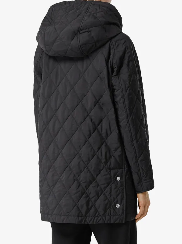 diamond quilted thermoregulated hooded coat