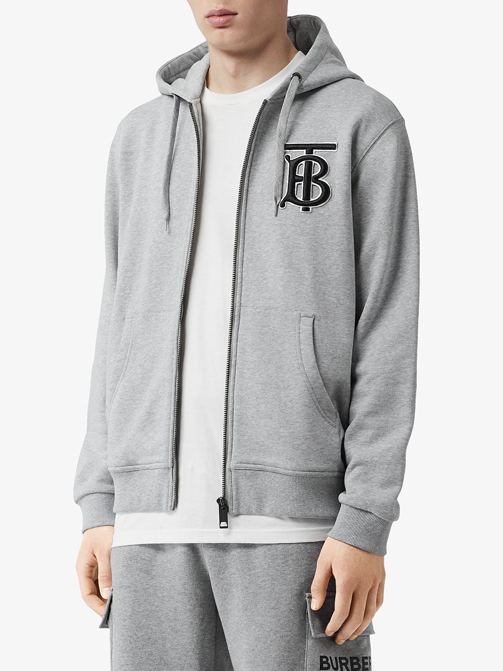 Burberry TB Monogram Motif Zipped Hoodie Jacket White - US