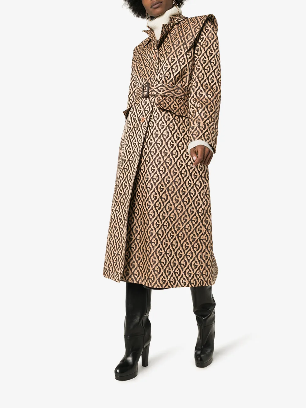 GUCCI GUCCI G RHOMBUS BELTED TRENCH COAT,581837Z8AEX14386834
