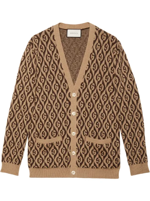 Click to view more detailed imagery on our partner's website Gucci Men's Rhombus Intarsia-knit Cardigan Sweater In 2668 Brown