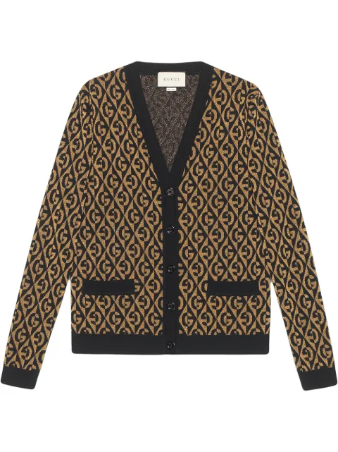 Click to view more detailed imagery on our partner's website Gucci Gg Rhombus Metallic Jacquard Wool Cardigan In 7064 Black