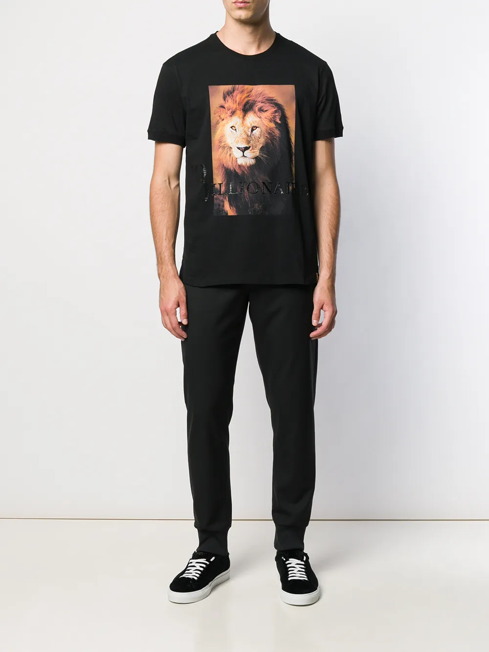  Billionaire T Shirt Mit Löwen Print   Schwarz 