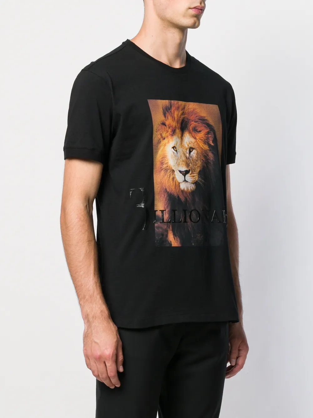  Billionaire T Shirt Mit Löwen Print   Schwarz 