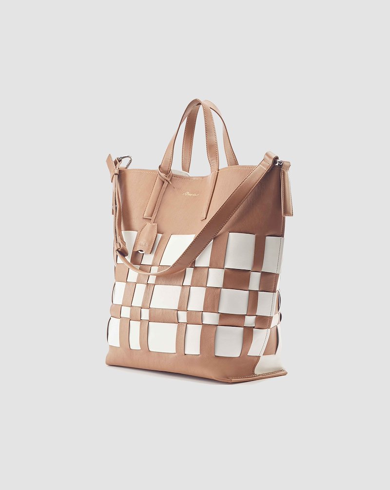 Odita Modern Lattice Shopper-brown #1 Odita Modern Lattice Shopper, CAMEL-WHITE Furs & Skins->Calf Leather Odita Modern Lattice Shopper from 3.1 Phillip Lim.- 3