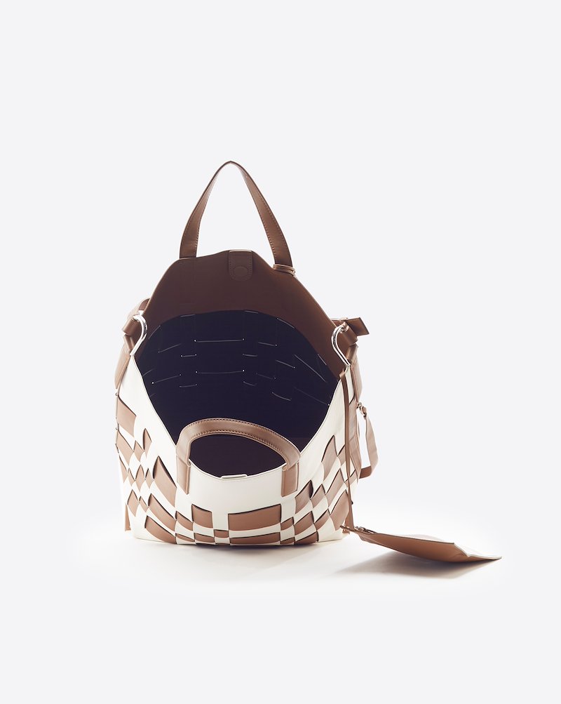 Odita Modern Lattice Shopper-brown #1 Odita Modern Lattice Shopper, CAMEL-WHITE Furs & Skins->Calf Leather Odita Modern Lattice Shopper from 3.1 Phillip Lim.- 5
