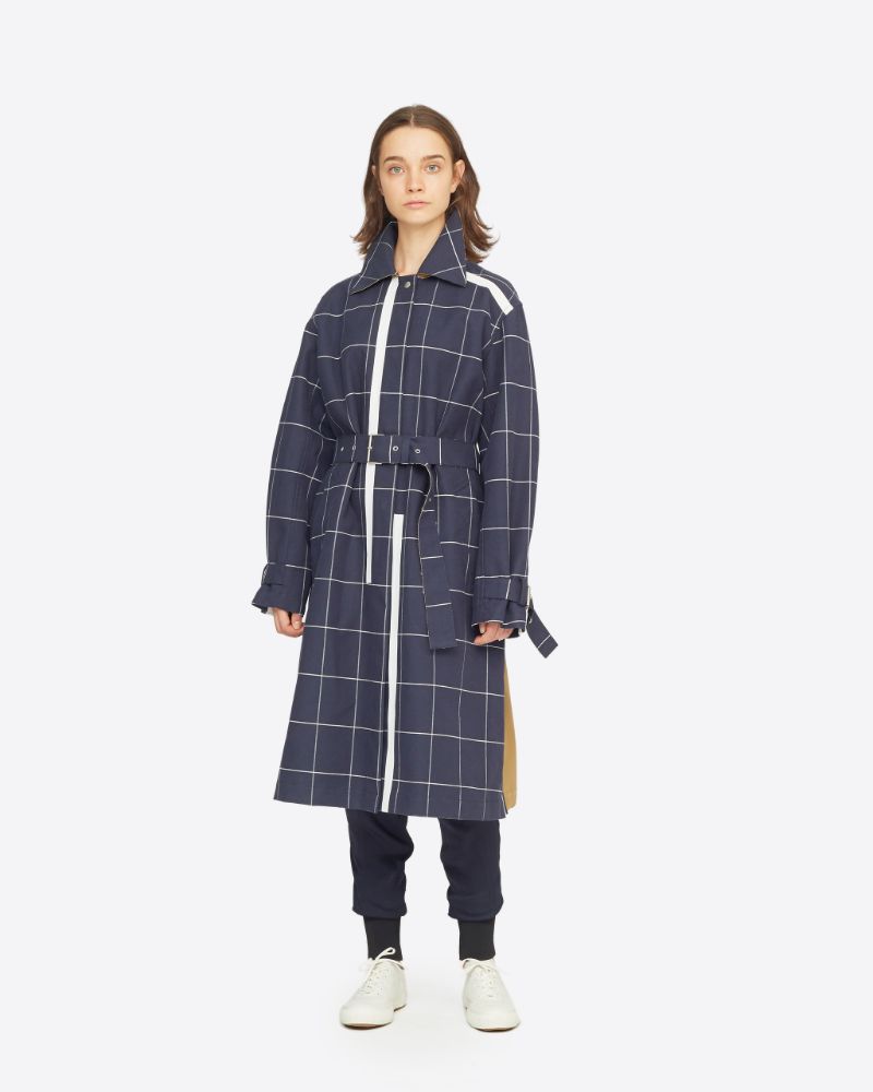 Window Pane Trench Coat in blue | 3.1 Phillip Lim Official Site