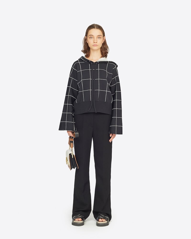 Zipped Sleeve Window Pane Hoodie in black | 3.1 Phillip Lim Official Site