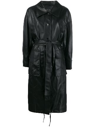 high low faux leather trench