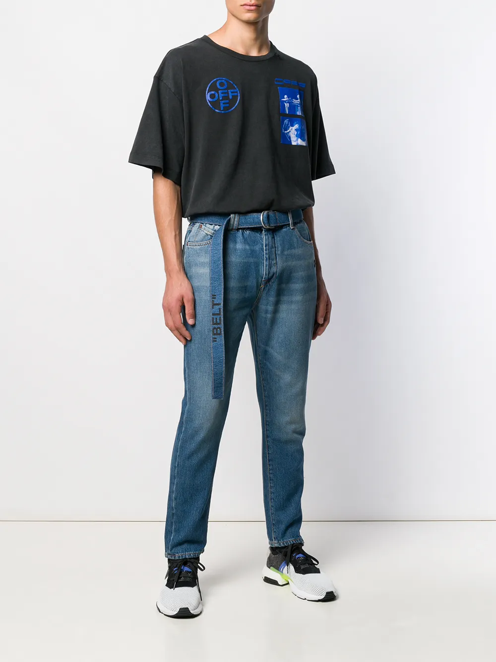 фото Off-white зауженные джинсы кроя слим с ремнем