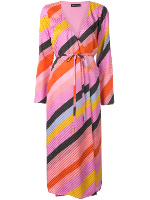 Click to view more detailed imagery on our partner's website Stine Goya Paisley Striped Silk Midi Wrap Dress In Pink