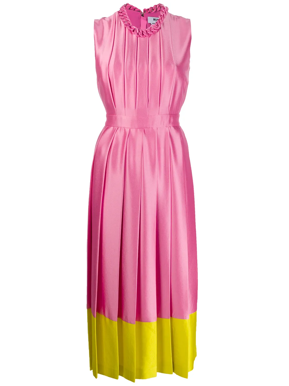 

MSGM contrast-hem pleated satin midi dress - Pink