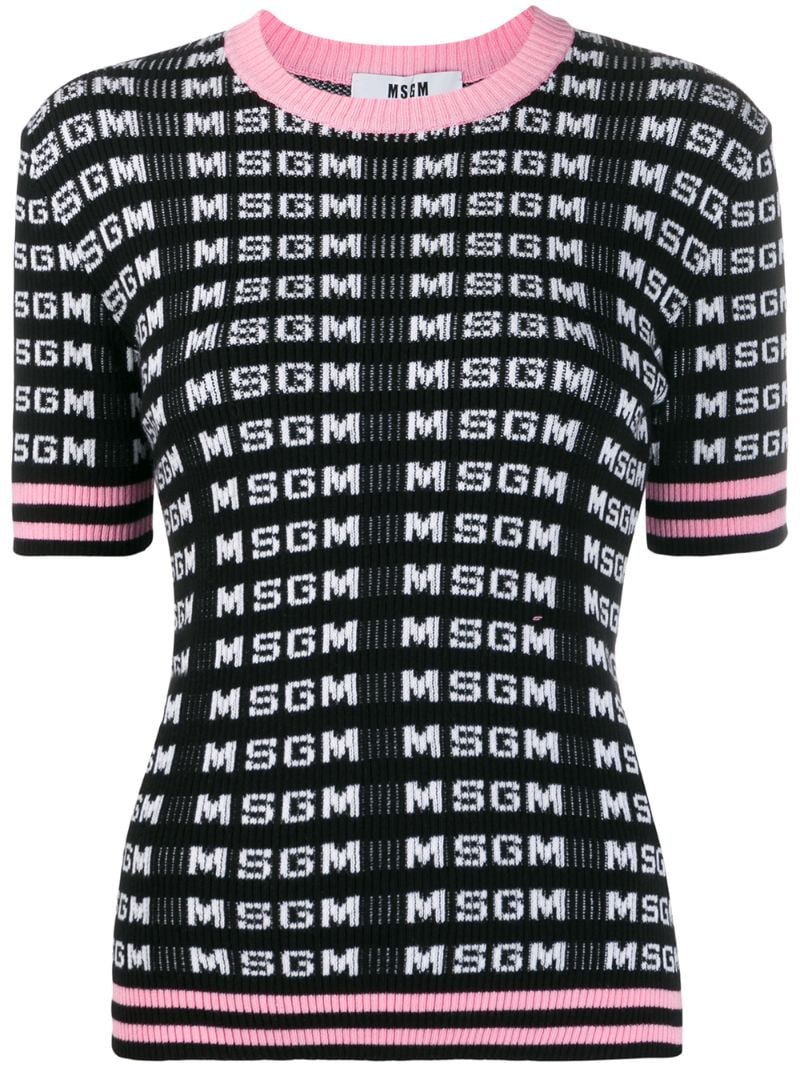 Msgm Knitted Logo-pattern T-shirt In Black