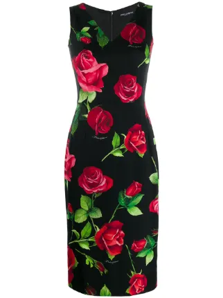 dolce and gabbana black dress with red roses