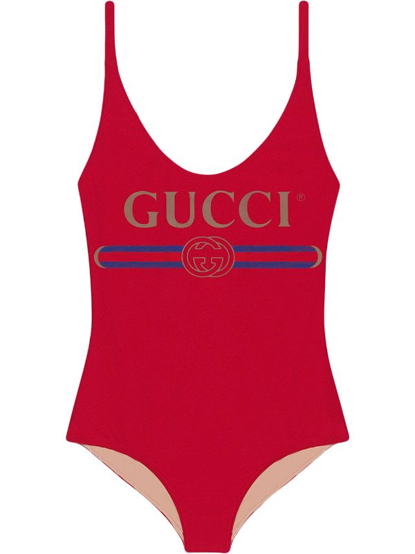 Shop red Gucci Sparkling swimsuit with 