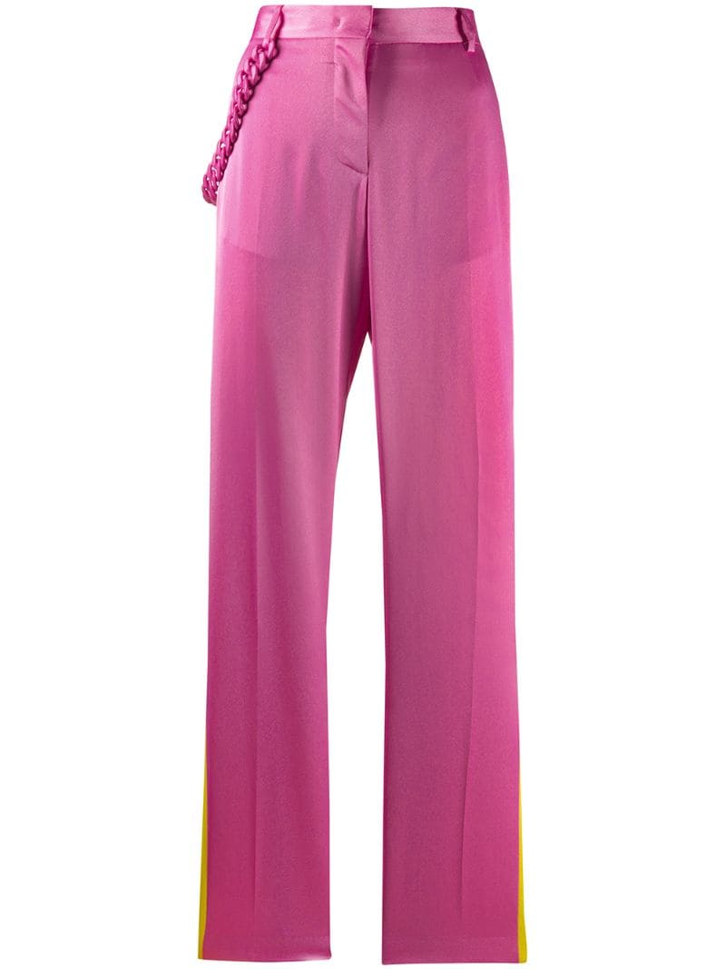 Msgm Chain Detail Striped Trousers In Pink