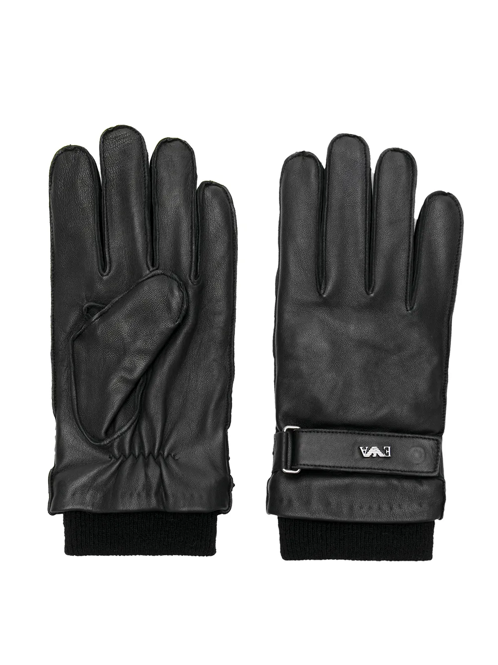 

Emporio Armani Luva de couro com regulador no punho e logo - Black