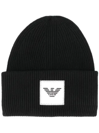 Shop Emporio Armani ribbed knit beanie 