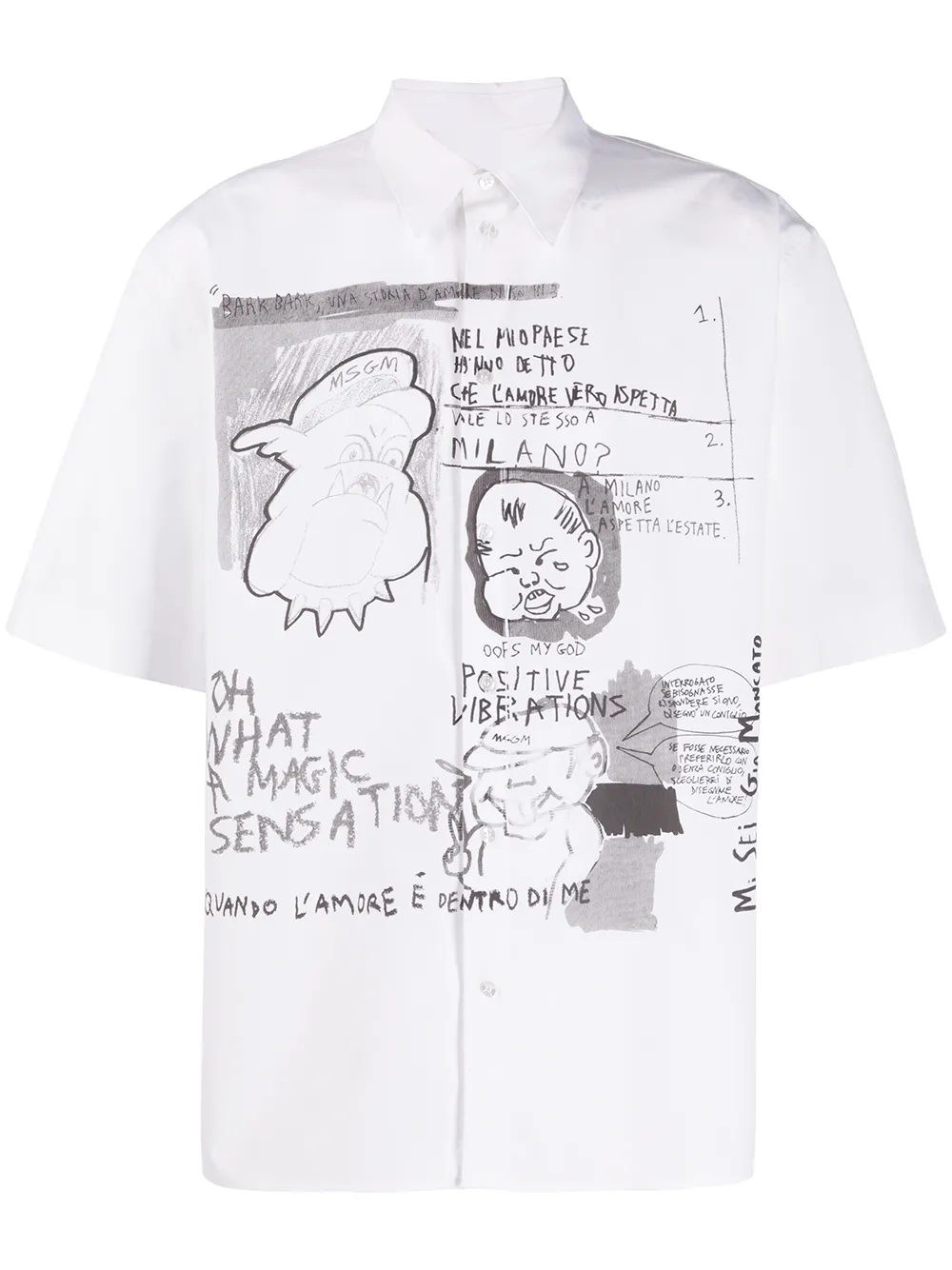 Msgm Graphic-print Cotton Shirt In White